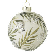 White Leaf and Beads Glass Bauble